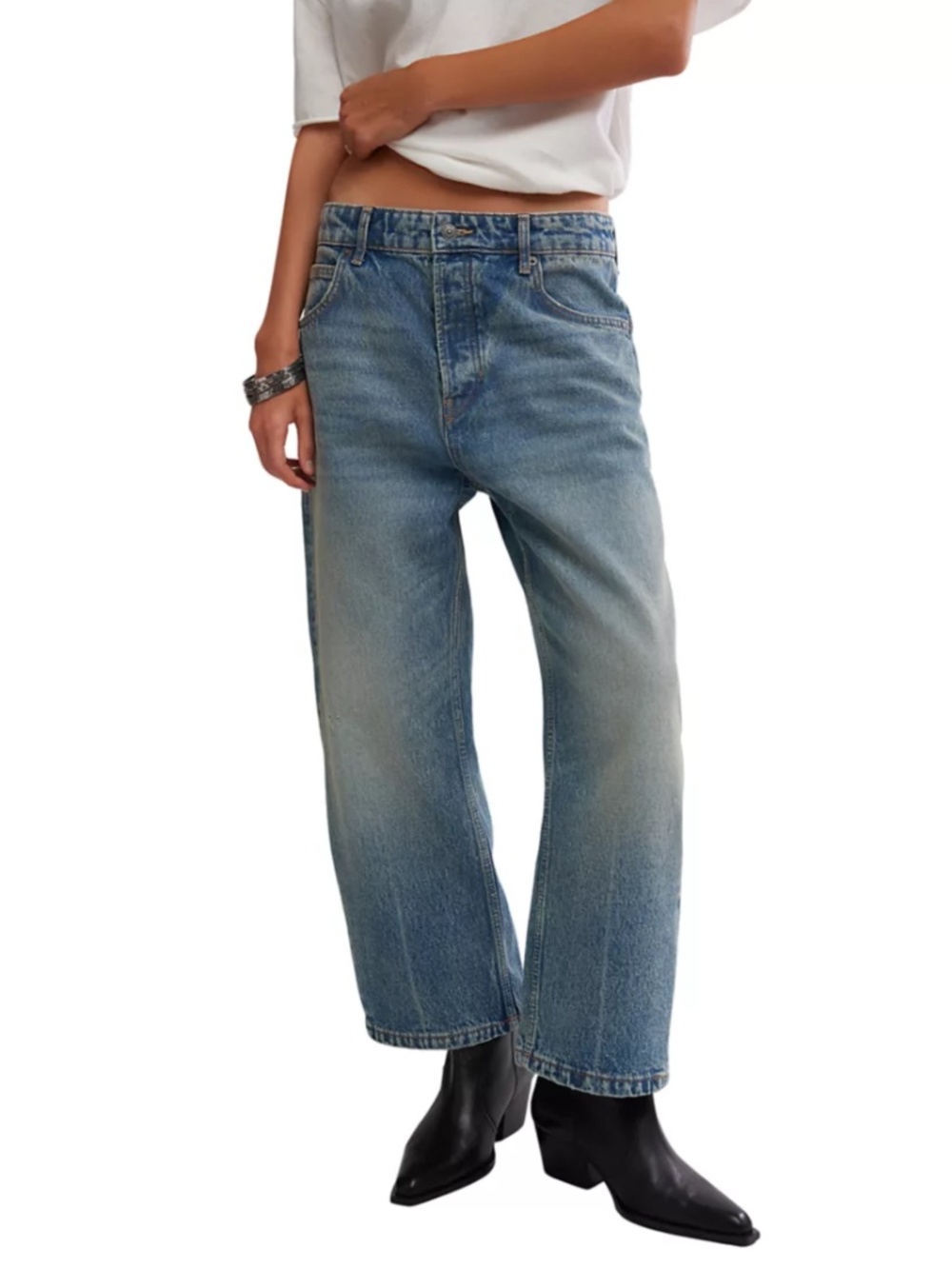 We The Free People Jeans Deep Trance Mid Rise Dropped Boyfriend NWT 25